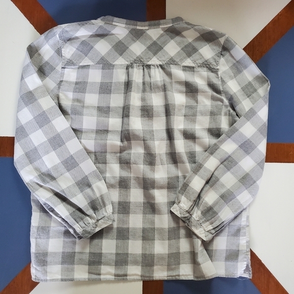 J. Crew Mercantile Flannel Popover Shirt Womens Medium Gray White Check Ruffle - Picture 2 of 7